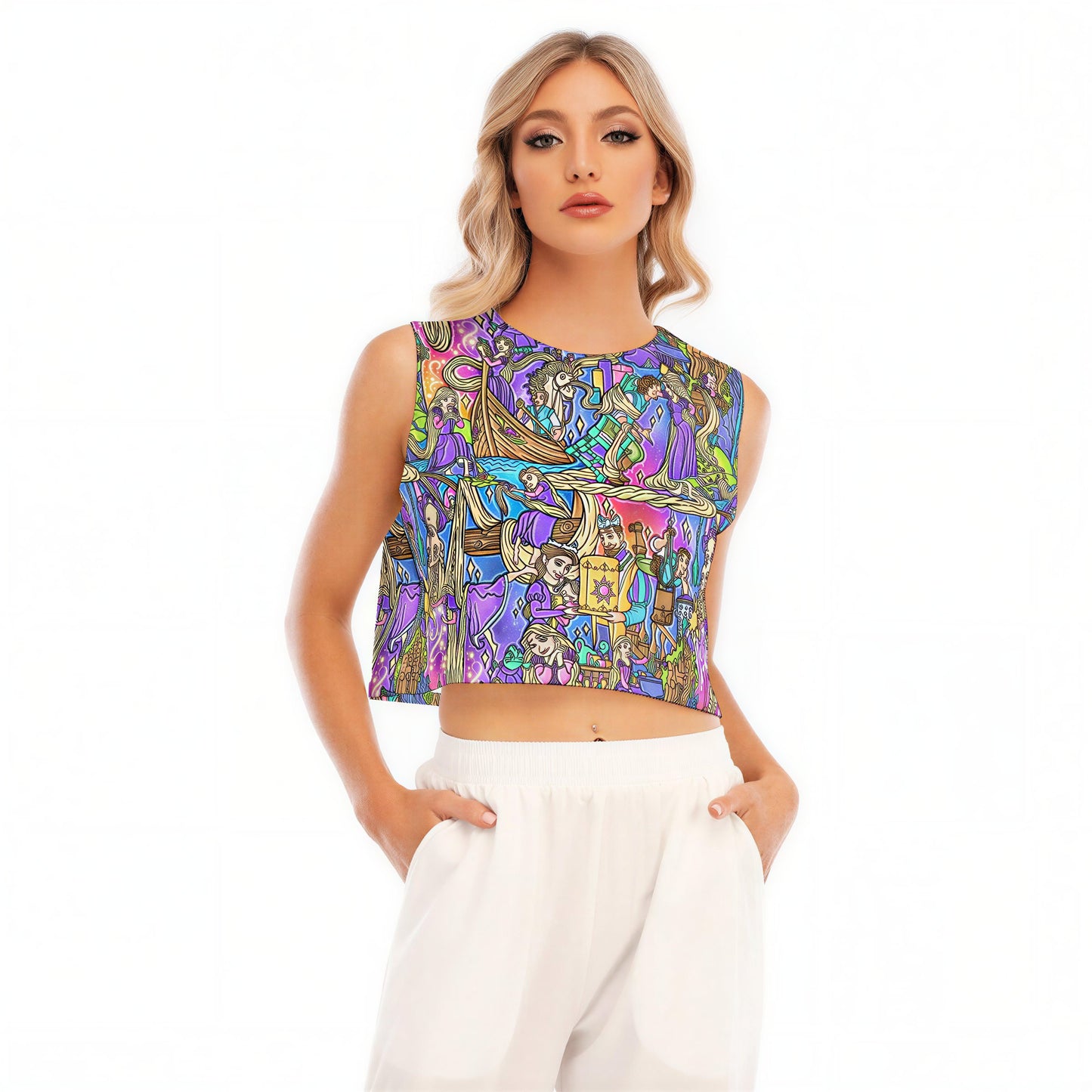 Golden Hair Storybook Scenes - Women’s Sleeveless Cropped Tee