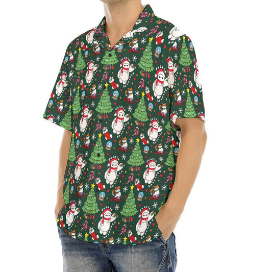 Robot Christmas Cheer - Men's Hawaiian Button Up Shirt