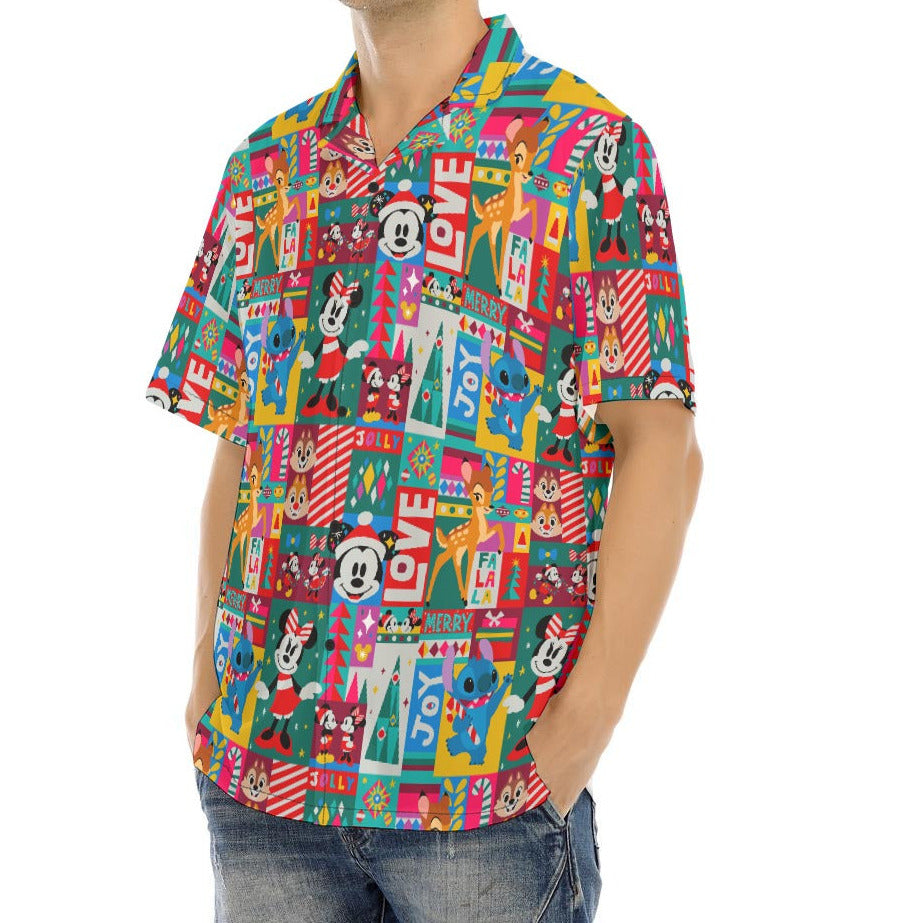 Mouse Christmas Colorblock - Men's Hawaiian Button Up Shirt
