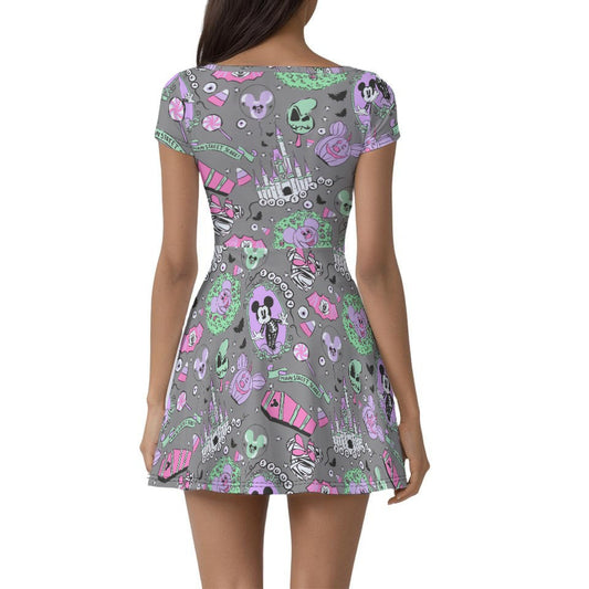 Pastel Spooky Candy - Women’s Short Sleeve Athletic Skater Dress with Built-In Shorts