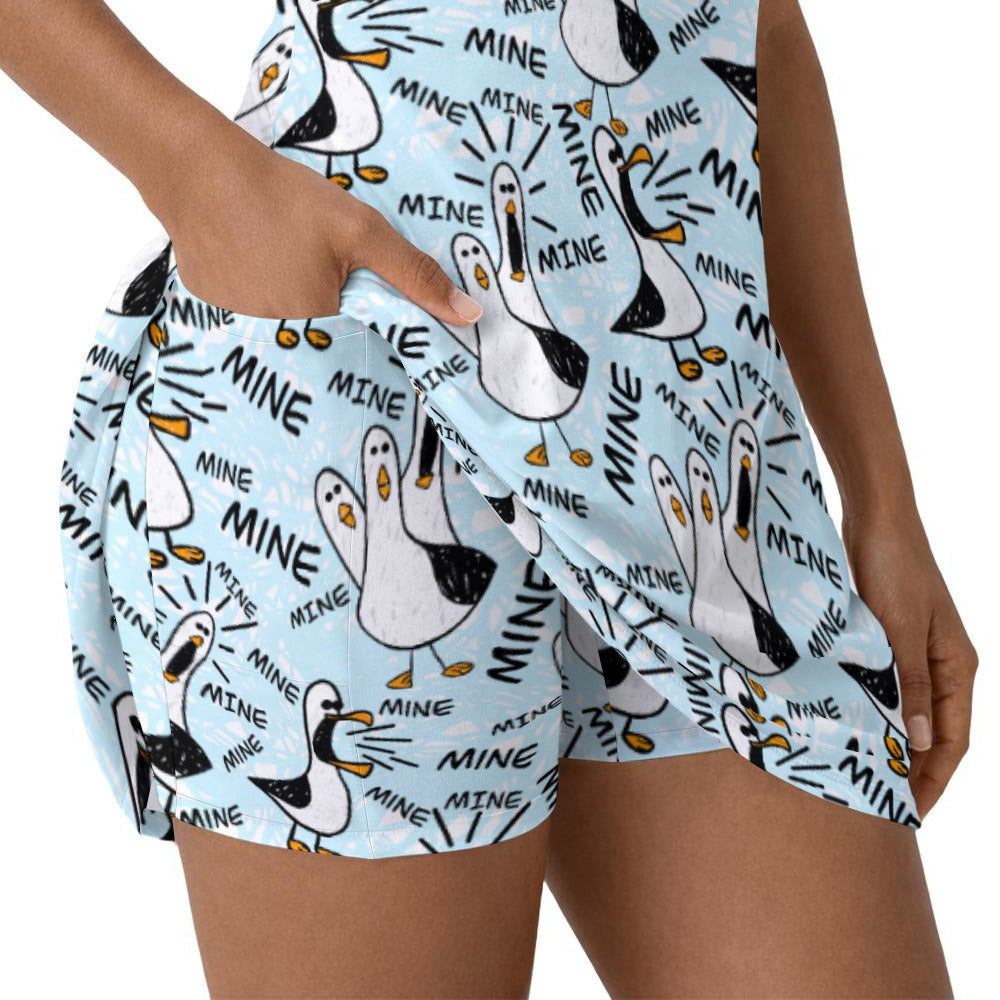 Mine Mine Mine Seagulls - Women’s Sleeveless Athletic Skater Dress with Built-In Shorts