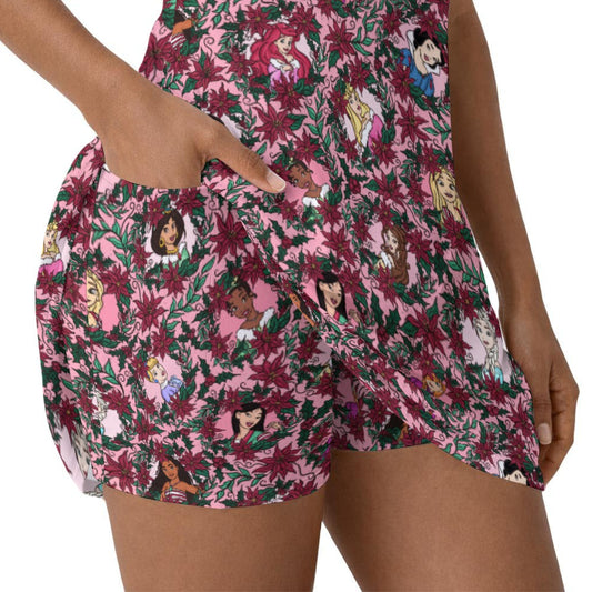Poinsettia Princess Posse - Women’s Sleeveless Athletic Skater Dress with Built-In Shorts