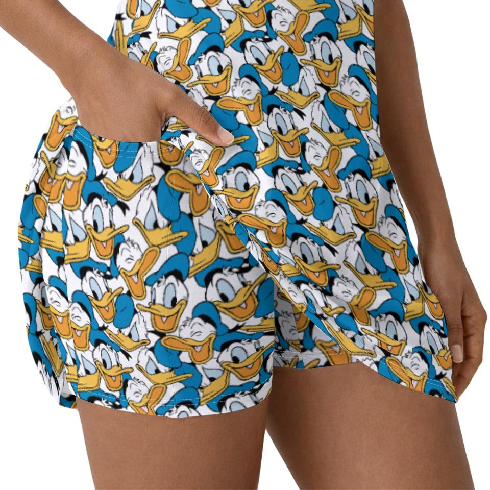 Many Faces of Feisty Duck - Women’s Short Sleeve Athletic Skater Dress with Built-In Shorts