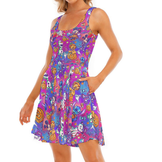 Classic Character Halloween Mashup - Women's Sleeveless Pocket Skater Dress