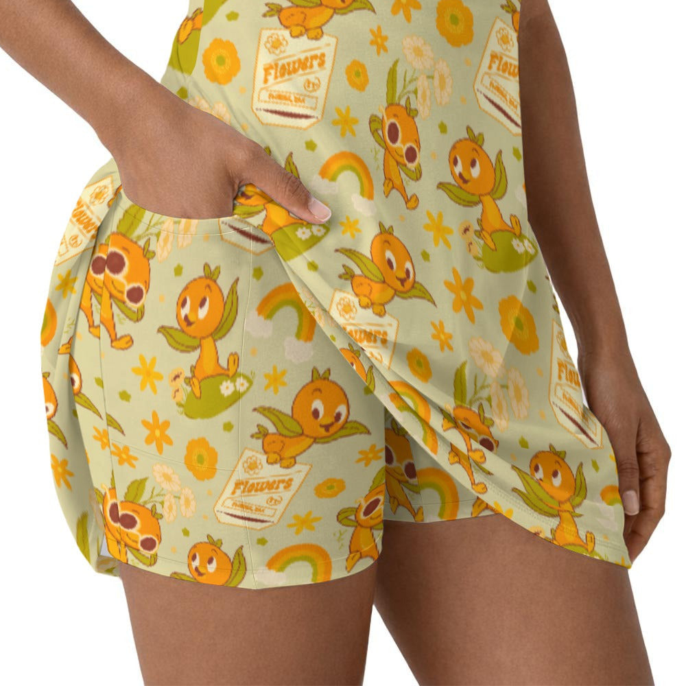 Vintage Citrus Garden - Women’s Sleeveless Athletic Skater Dress with Built-In Shorts