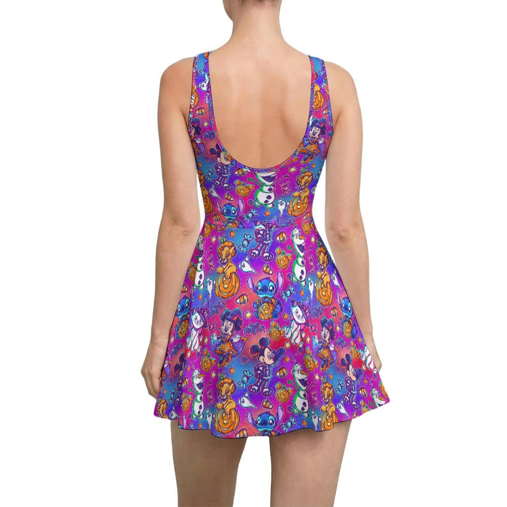 Classic Character Halloween Mashup - Women’s Sleeveless Athletic Skater Dress with Built-In Shorts