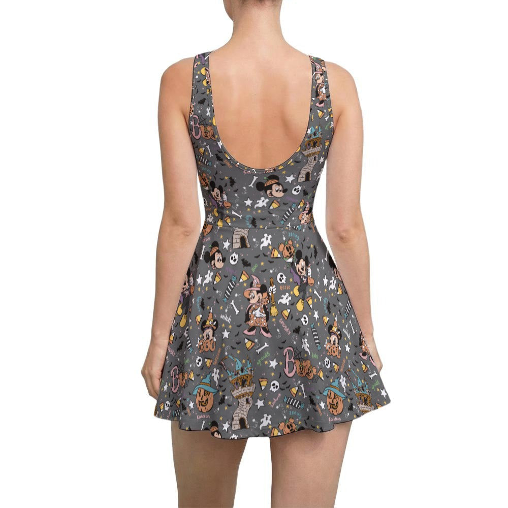 Spooky Spellbook Doodles - Women’s Sleeveless Athletic Skater Dress with Built-In Shorts
