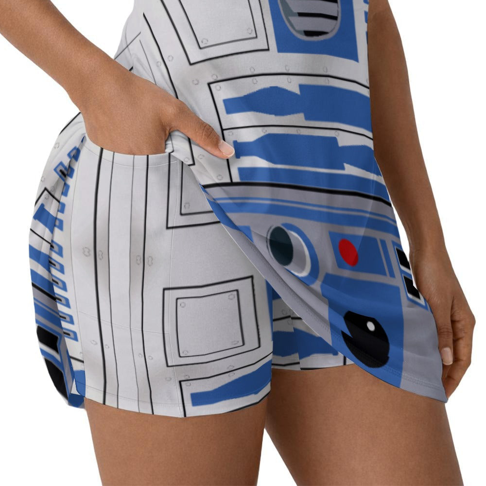 Little Blue Droid - Women’s Sleeveless Athletic Skater Dress with Built-In Shorts
