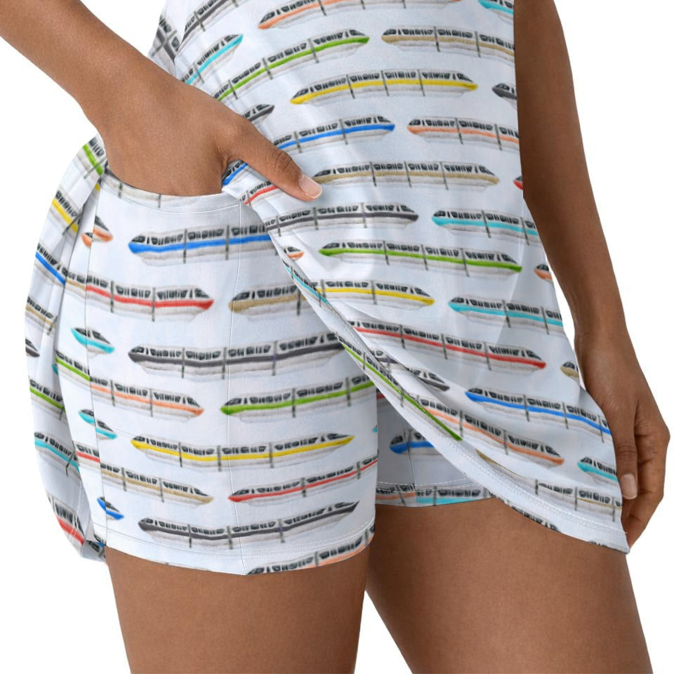 Monorail Rainbow Express - Women’s Short Sleeve Athletic Skater Dress with Built-In Shorts