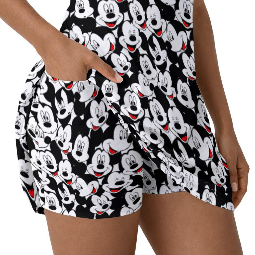 Many Faces of Classic Mouse - Women’s Sleeveless Athletic Skater Dress with Built-In Shorts