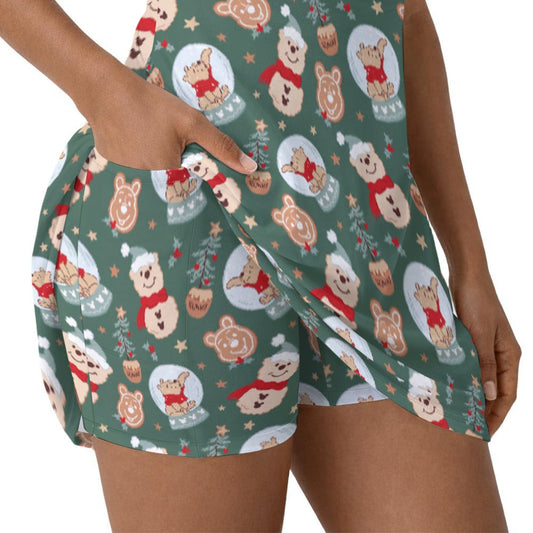 Bear's Honey Snowglobes - Women’s Sleeveless Athletic Skater Dress with Built-In Shorts