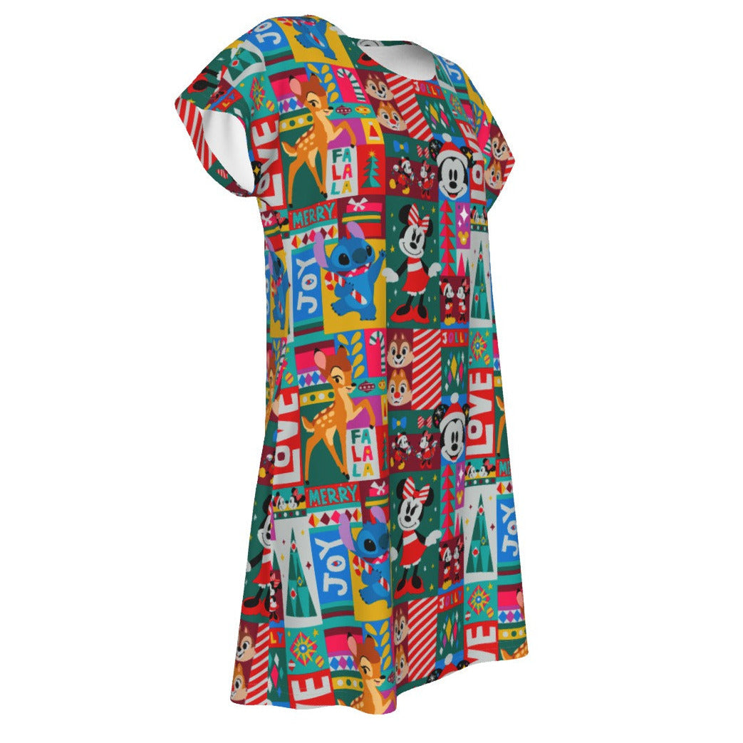 Mouse Christmas Colorblock - Women's T-Shirt Dress