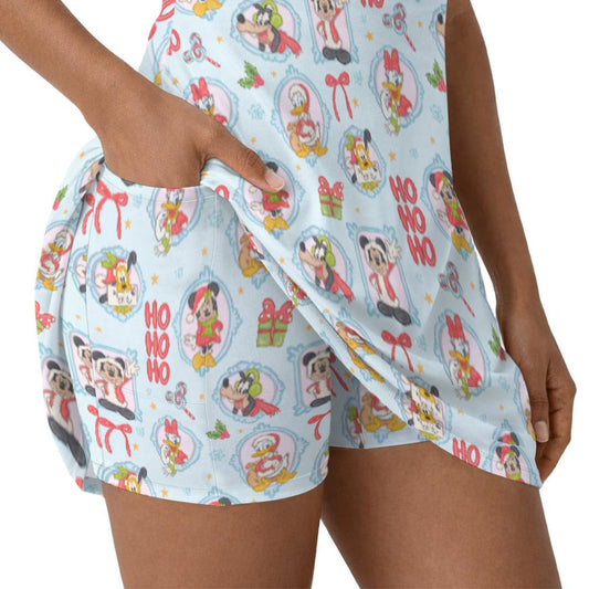 Holiday Character Ho Ho Cameos - Women’s Sleeveless Athletic Skater Dress with Built-In Shorts
