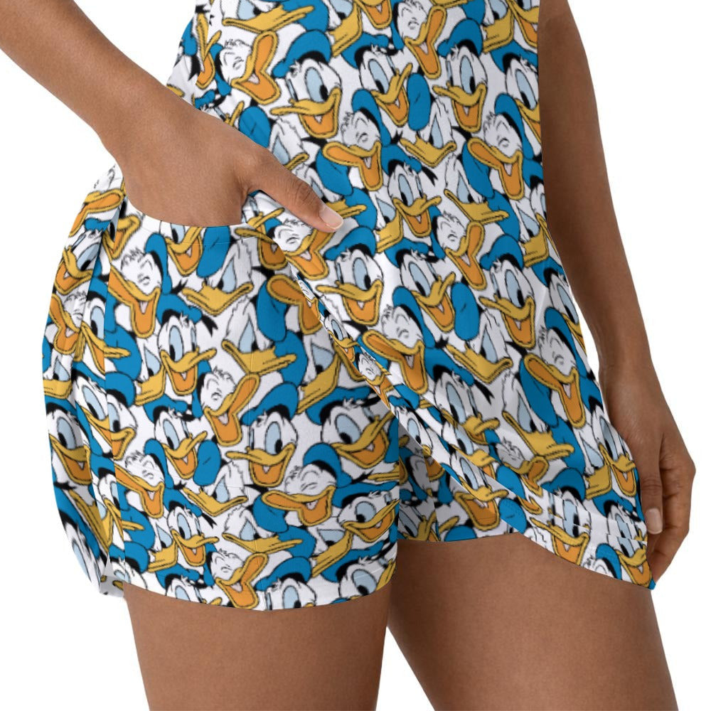 Many Faces of Feisty Duck - Women’s Sleeveless Athletic Skater Dress with Built-In Shorts