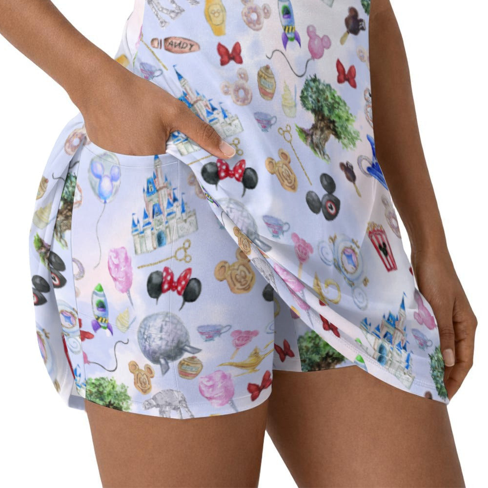 WDW Park Hopper - Women’s Sleeveless Athletic Skater Dress with Built-In Shorts