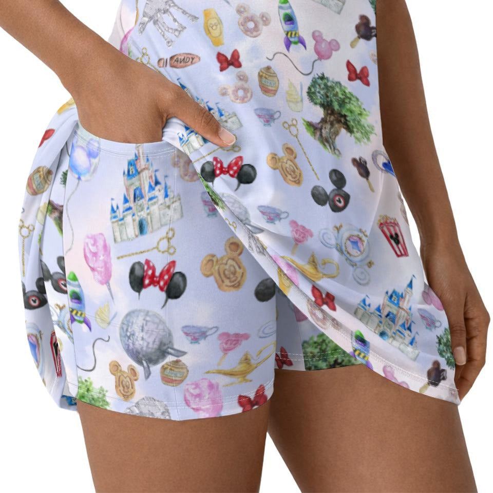 WDW Park Hopper - Women’s Short Sleeve Athletic Skater Dress with Built-In Shorts