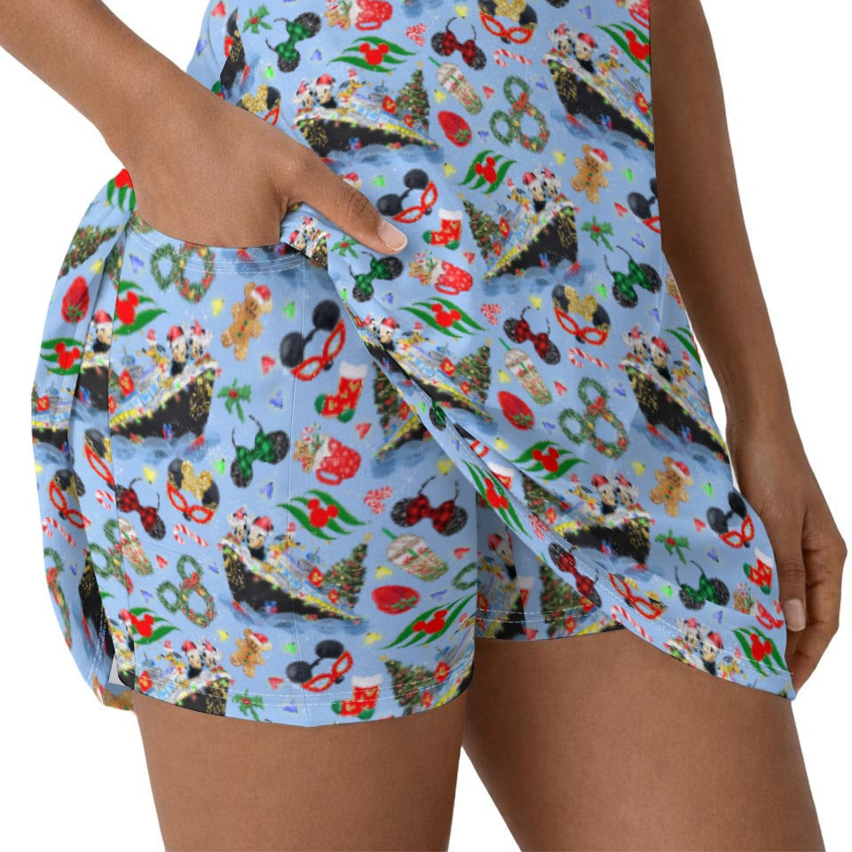 Very Merrytime Christmas Cruise - Women’s Short Sleeve Athletic Skater Dress with Built-In Shorts