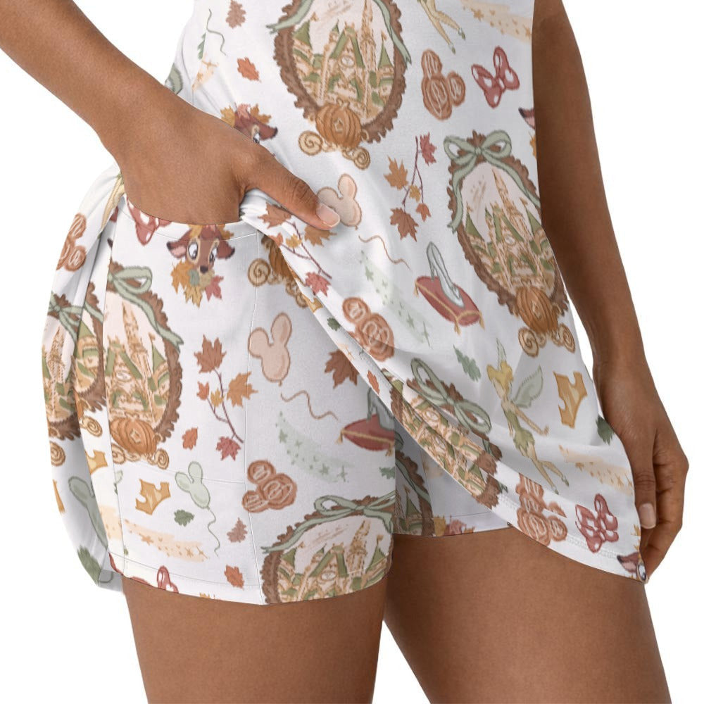 Fairy Fall Cameos - Women’s Sleeveless Athletic Skater Dress with Built-In Shorts