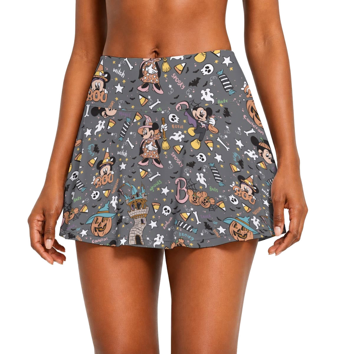 Spooky Spellbook Doodles - Women’s Athletic Skater Skort with Pockets