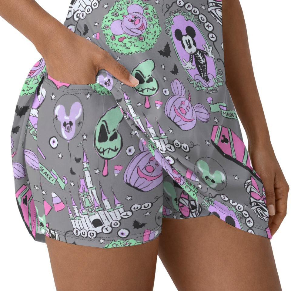 Pastel Spooky Candy - Women’s Short Sleeve Athletic Skater Dress with Built-In Shorts