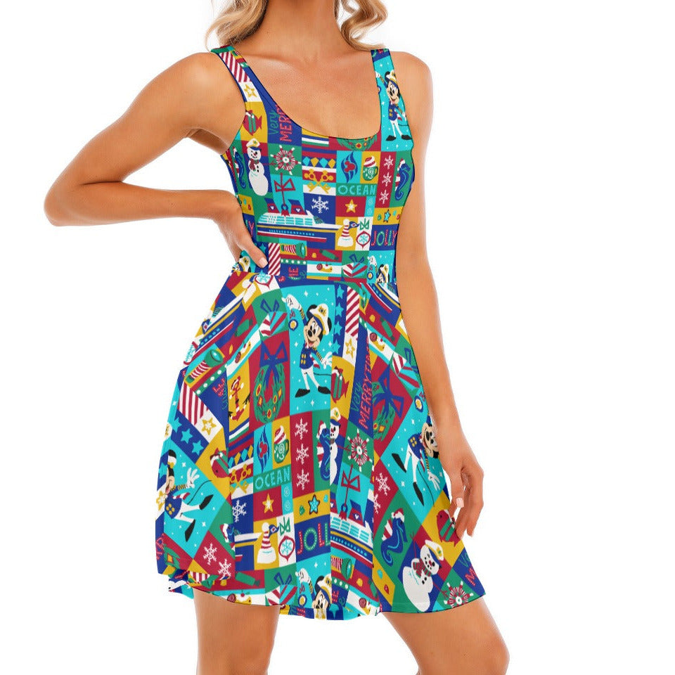 Sailor's Merry-at-Sea Patchwork - Women's Sleeveless Pocket Skater Dress