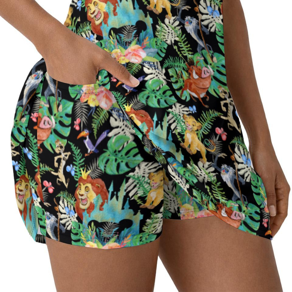 Watercolor Jungle Pride - Women’s Short Sleeve Athletic Skater Dress with Built-In Shorts
