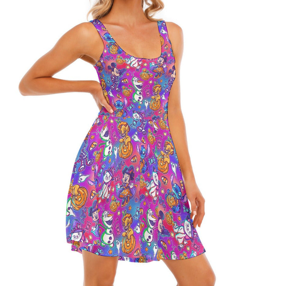 Classic Character Halloween Mashup - Women's Sleeveless Pocket Skater Dress