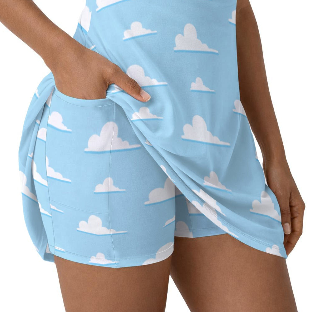 Cloud Nine Nursery Sky - Women’s Sleeveless Athletic Skater Dress with Built-In Shorts