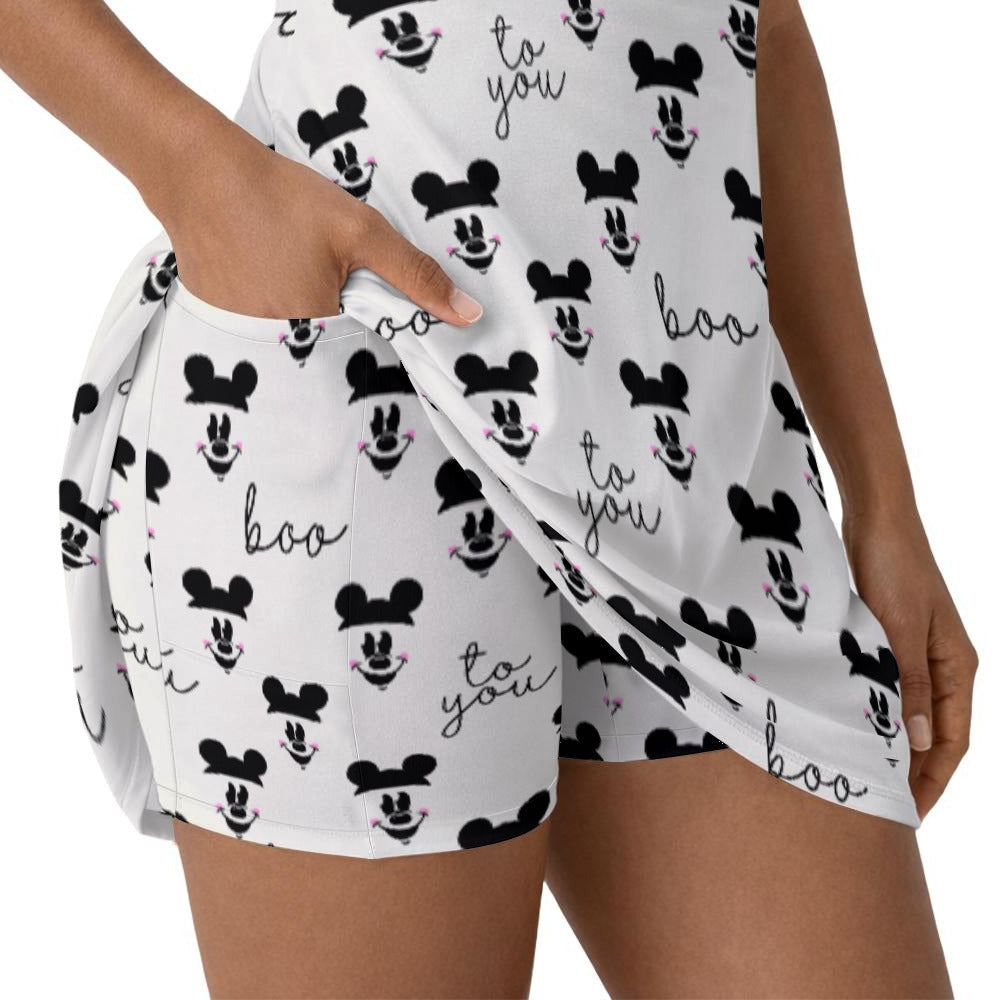 Spooky Mouse Greetings - Women’s Sleeveless Athletic Skater Dress with Built-In Shorts
