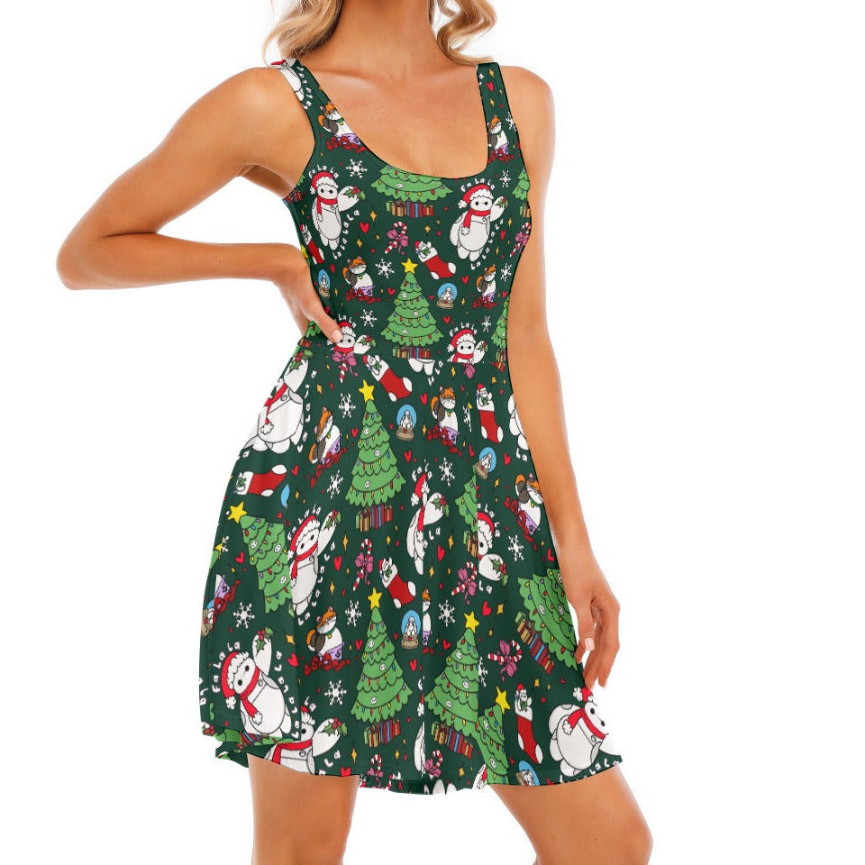 Robot Christmas Cheer - Women's Sleeveless Pocket Skater Dress