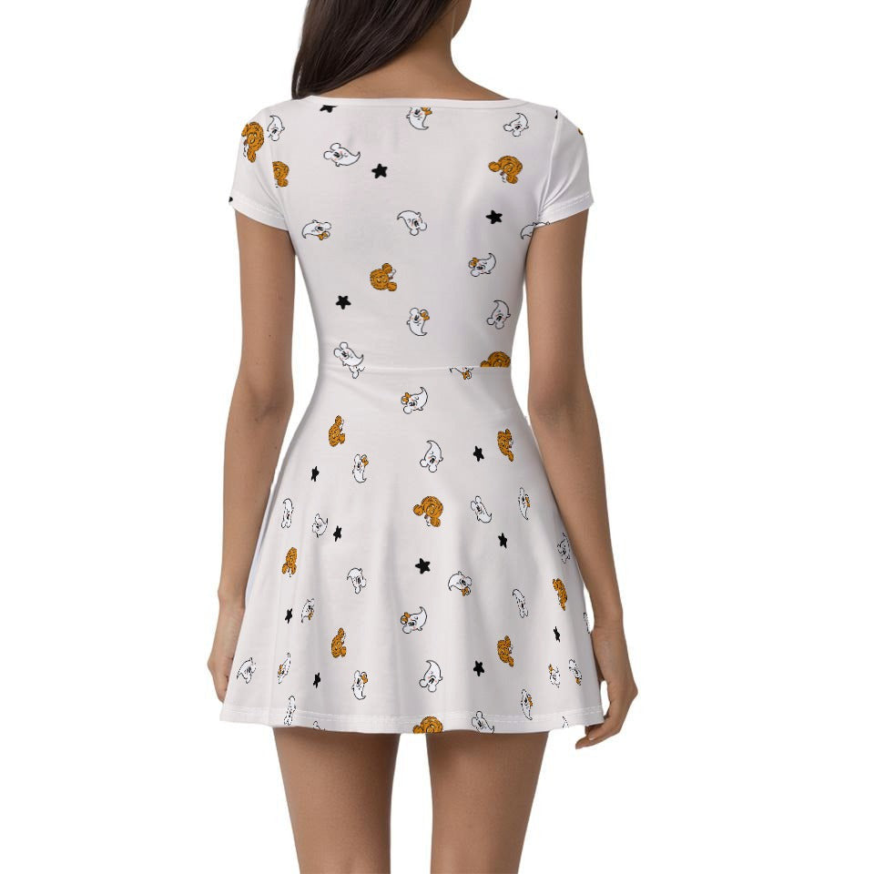 Tiny Boo Crew - Women’s Short Sleeve Athletic Skater Dress with Built-In Shorts