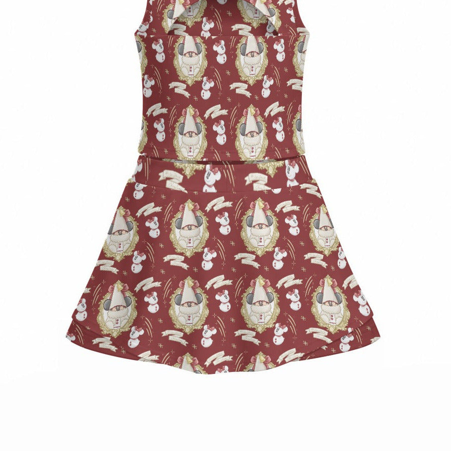Mouse and Bow Snow Gnomes - Women’s Athletic Skort Set with Open-Back Crop Top