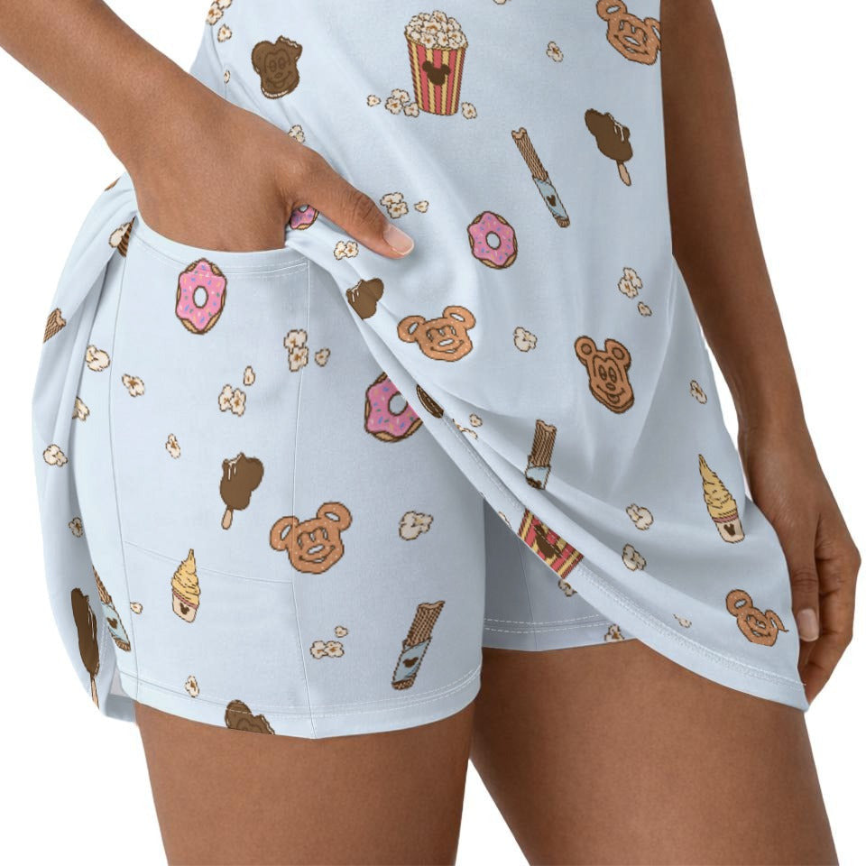 Minimal Snackcore - Women’s Short Sleeve Athletic Skater Dress with Built-In Shorts