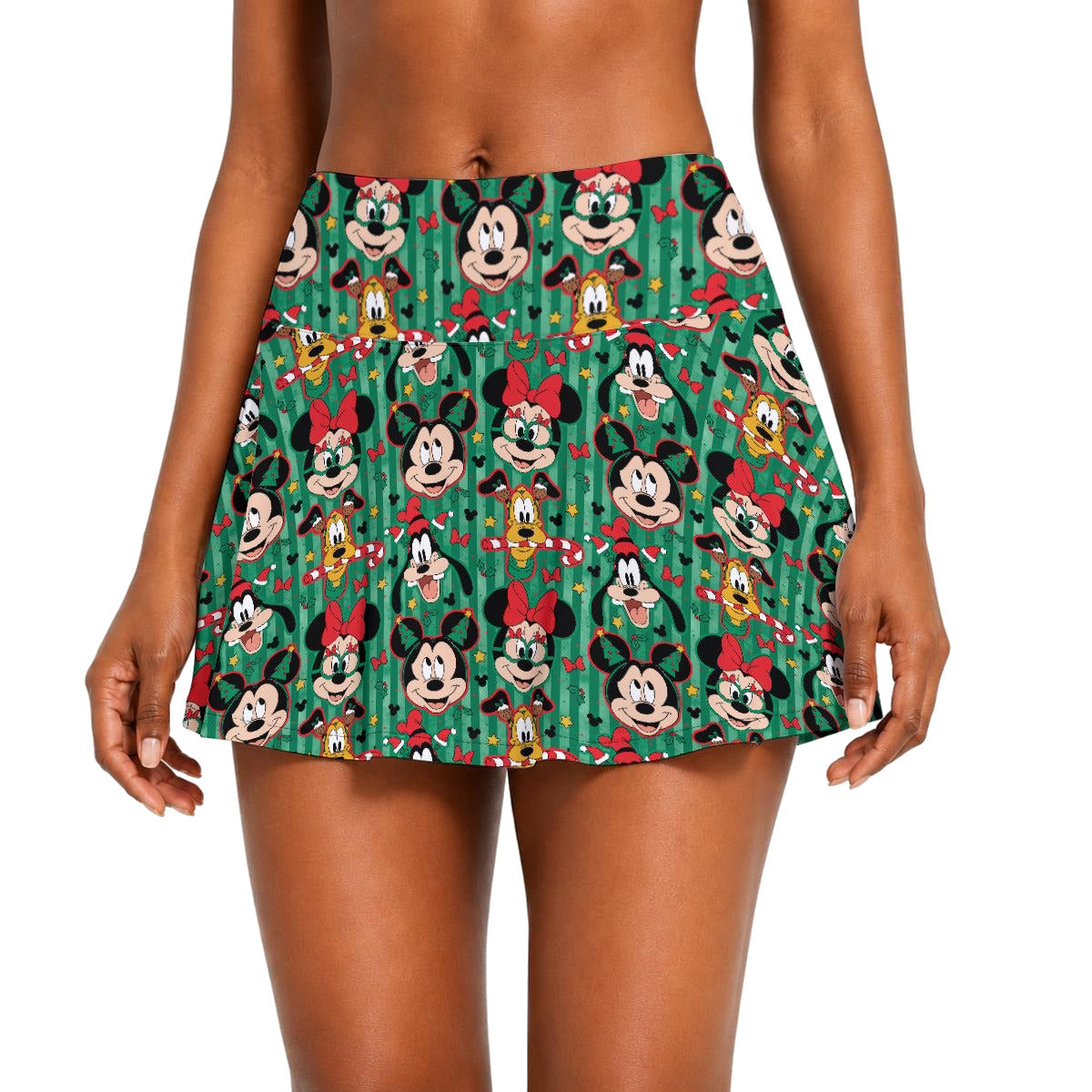 Mouse's Holly Jolly Parade - Women’s Athletic Skater Skort with Pockets