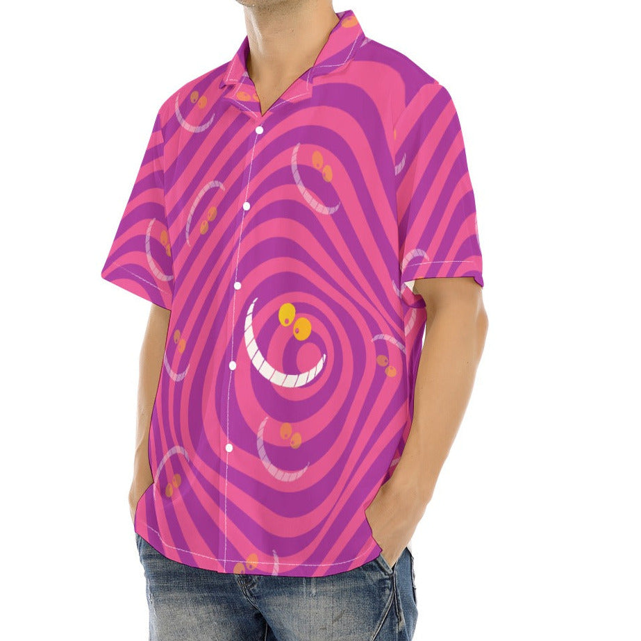 Whimsical Grinning Stripes - Men's Hawaiian Button Up Shirt