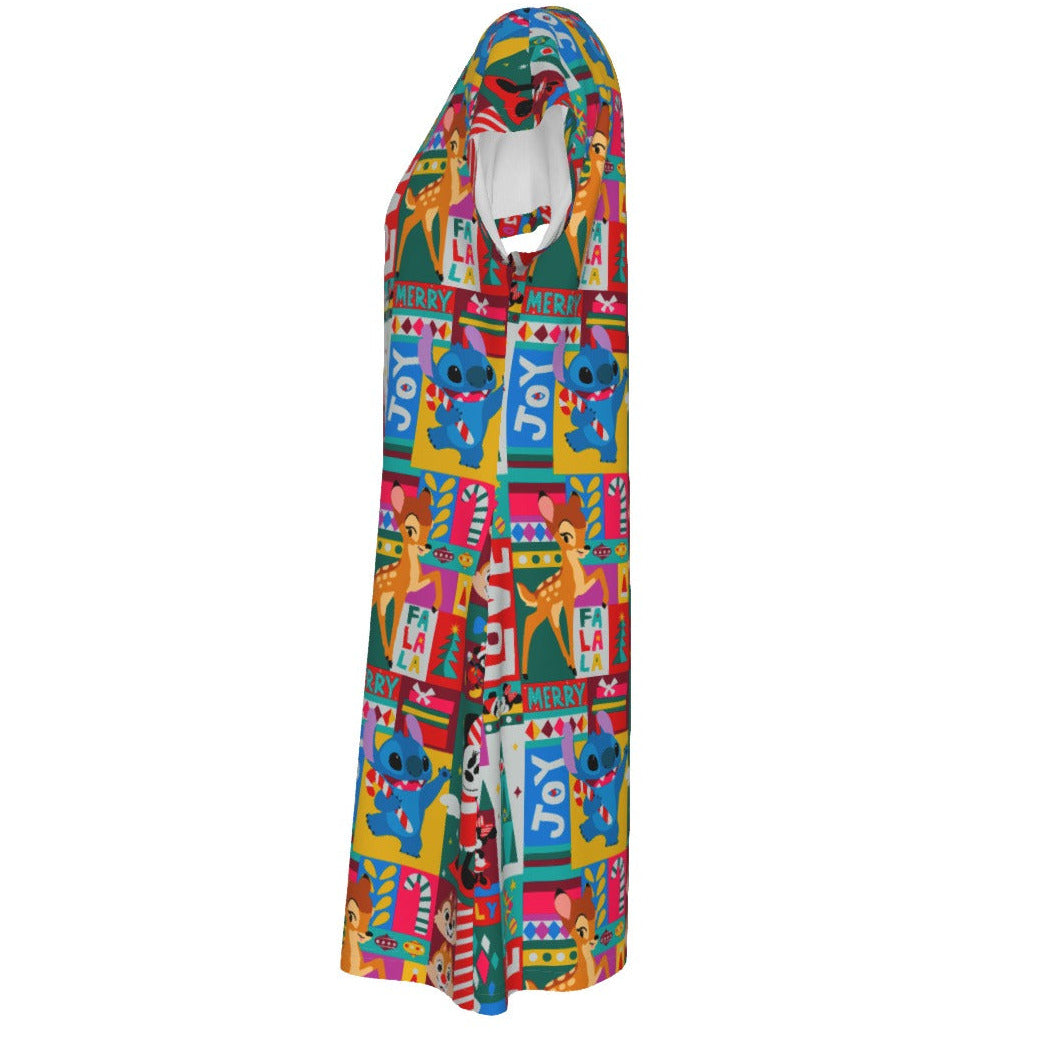 Mouse Christmas Colorblock - Women's T-Shirt Dress