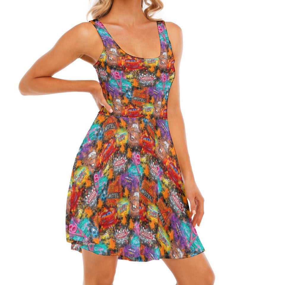 Watercolor Racing Adventure - Women's Sleeveless Pocket Skater Dress