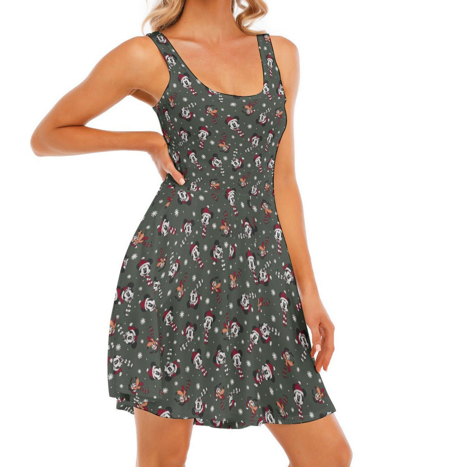 Vintage Holiday Friends - Women's Sleeveless Pocket Skater Dress