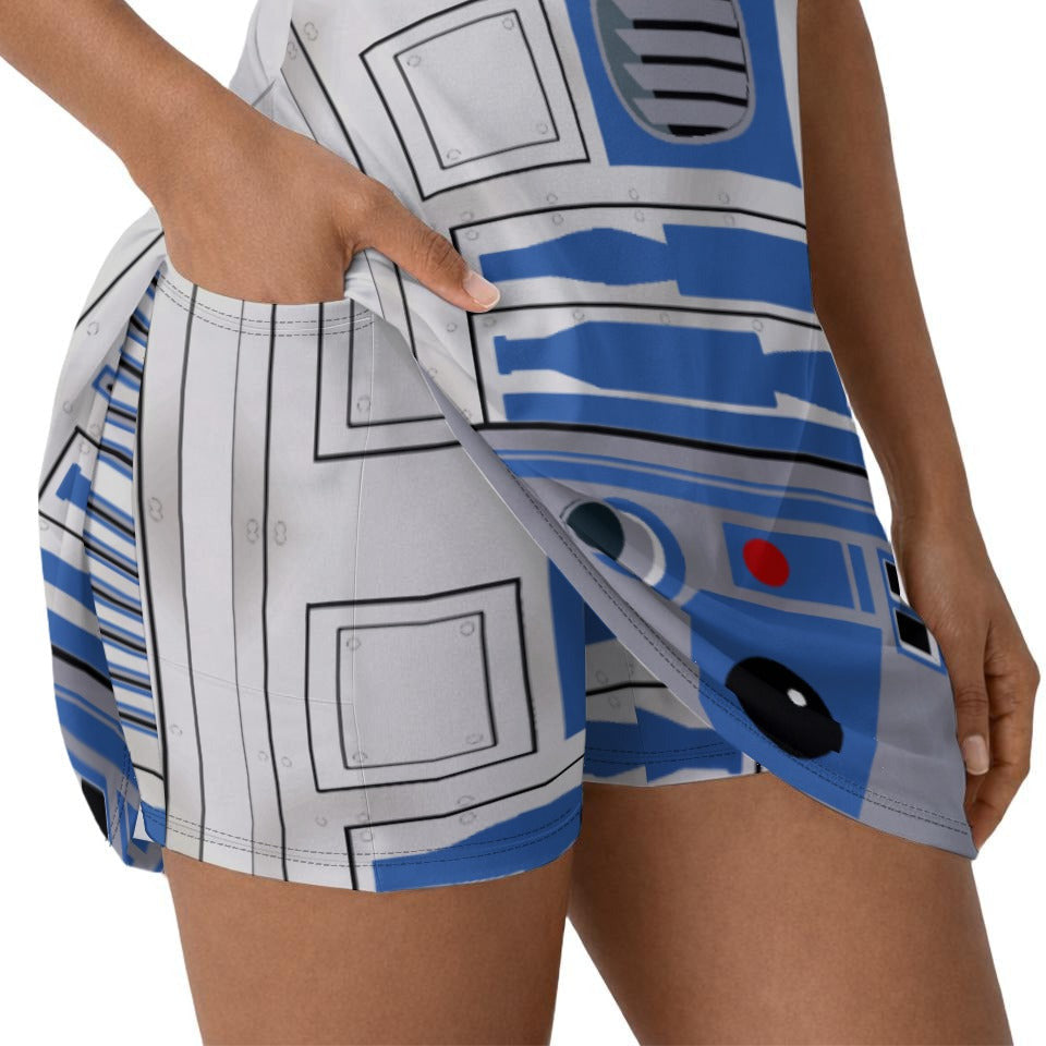 Little Blue Droid - Women’s Short Sleeve Athletic Skater Dress with Built-In Shorts