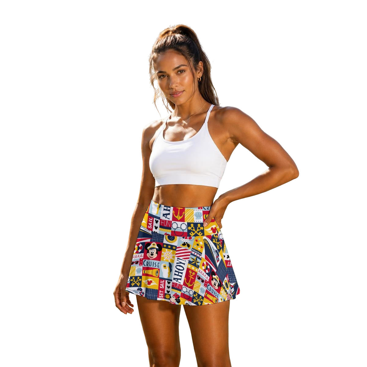 Nautical Cruise Patchwork - Women’s Athletic Skater Skort with Pockets