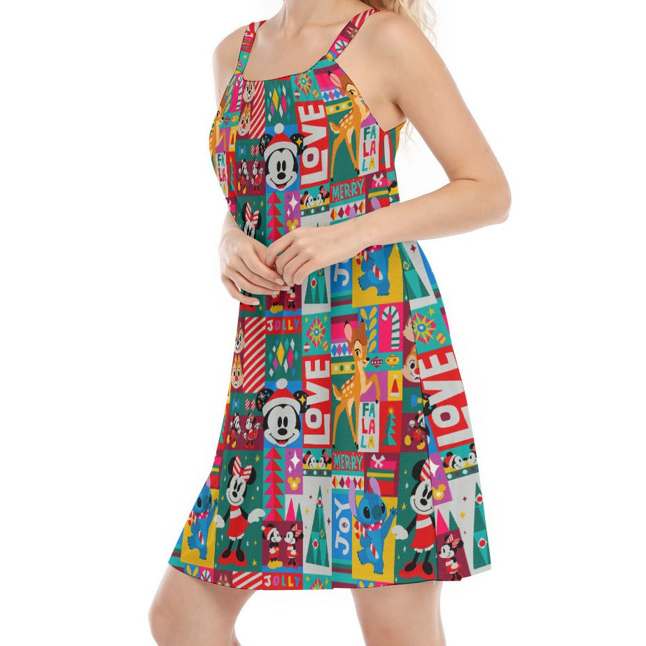 Mouse Christmas Colorblock - Women’s Adjustable Sundress