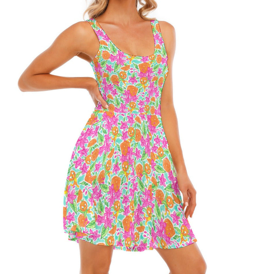 Tropical Citrus Bloom - Women's Sleeveless Pocket Skater Dress