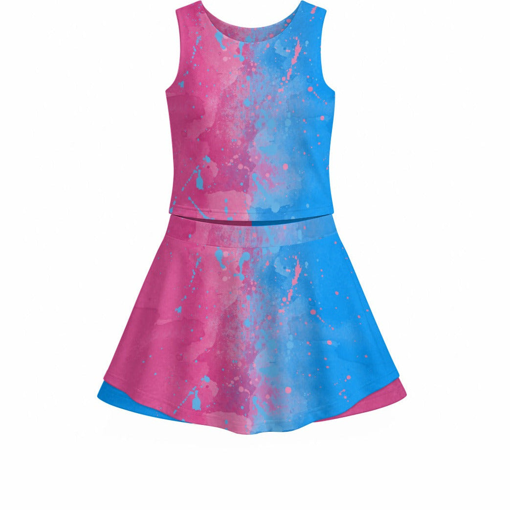 Pink or Blue Fairytale Dress - Women’s Athletic Skort Set with Open-Back Crop Top