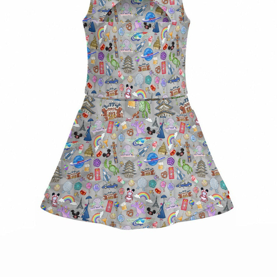 EC Around The World Experience - Women’s Athletic Skort Set with Open-Back Crop Top