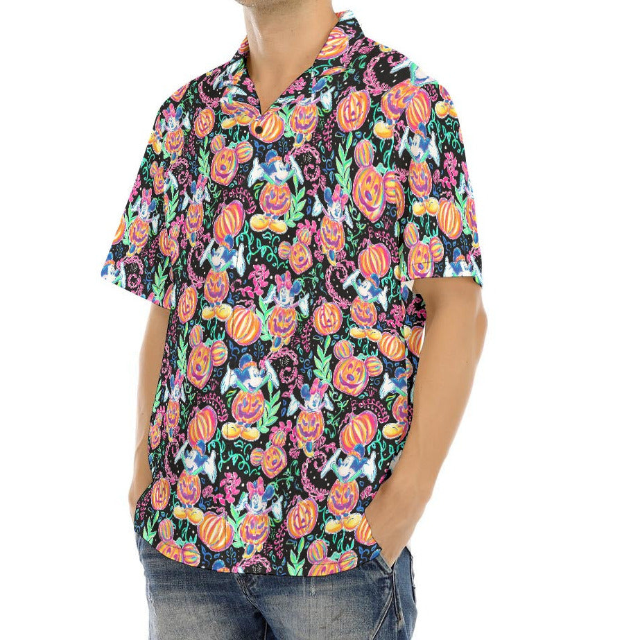 Mouse and Friends Pumpkin Parade - Men's Hawaiian Button Up Shirt