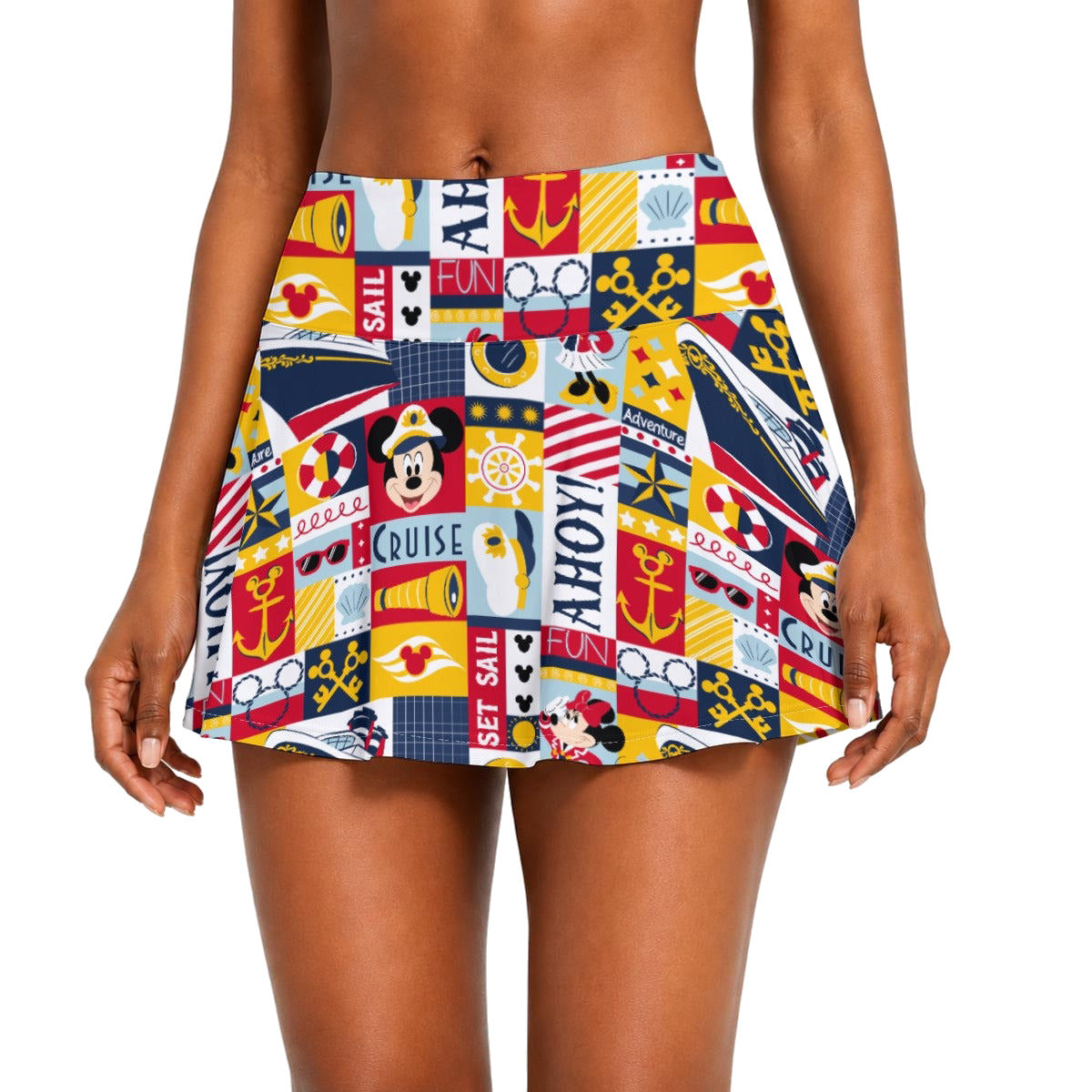 Nautical Cruise Patchwork - Women’s Athletic Skater Skort with Pockets