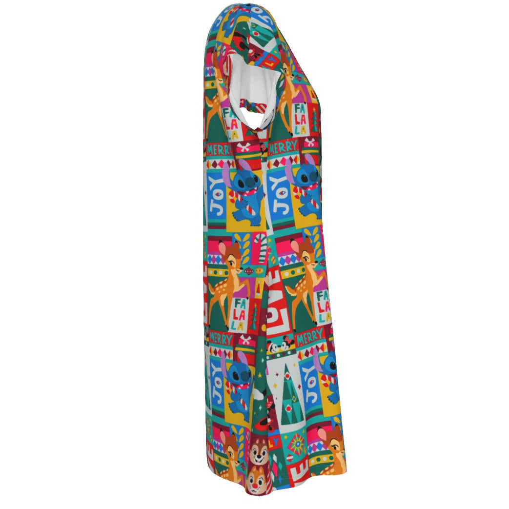 Mouse Christmas Colorblock - Women's T-Shirt Dress