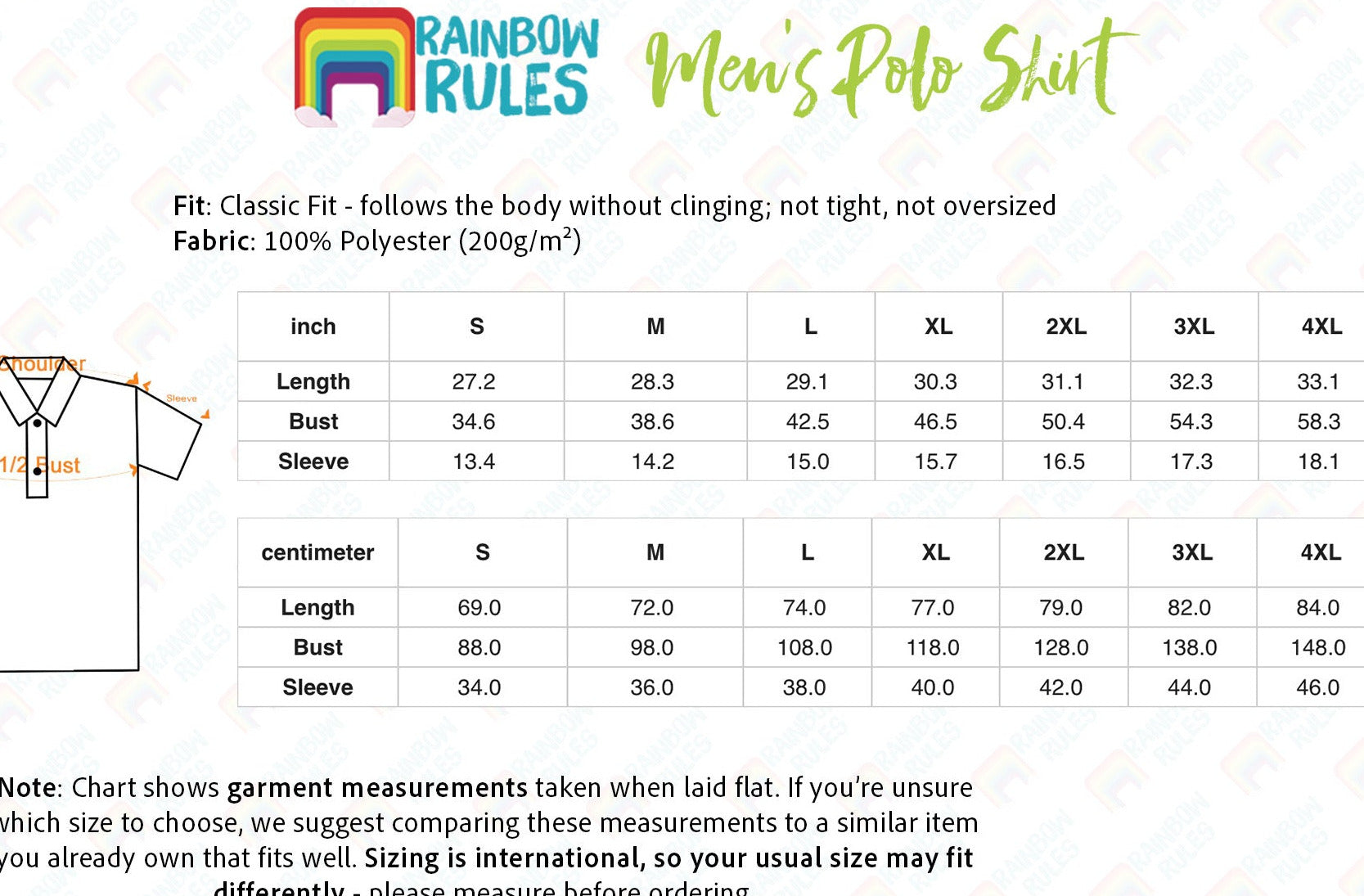 Men's Polo Shirt Size Chart