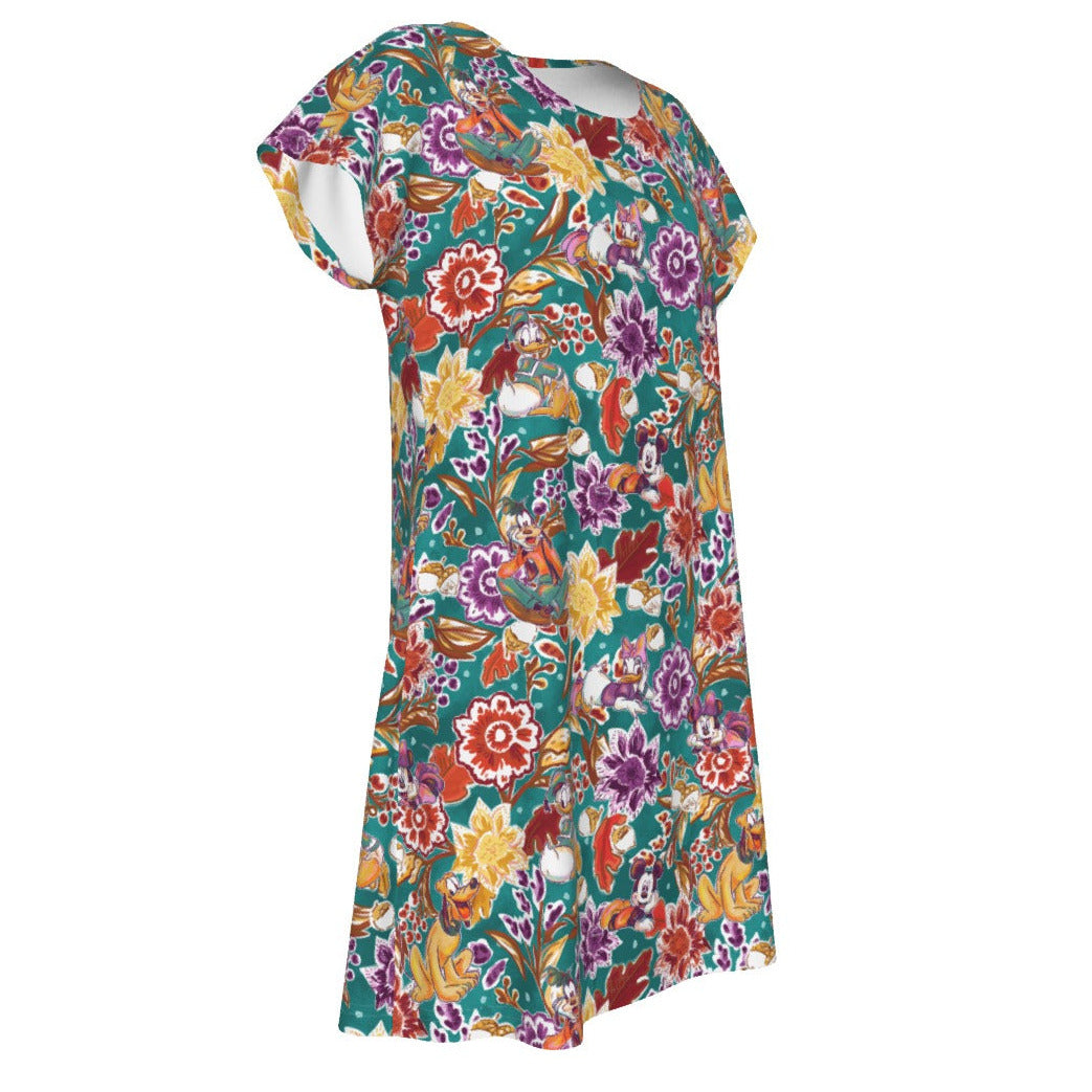 Mouse and Friends Fall Garden - Women's T-Shirt Dress
