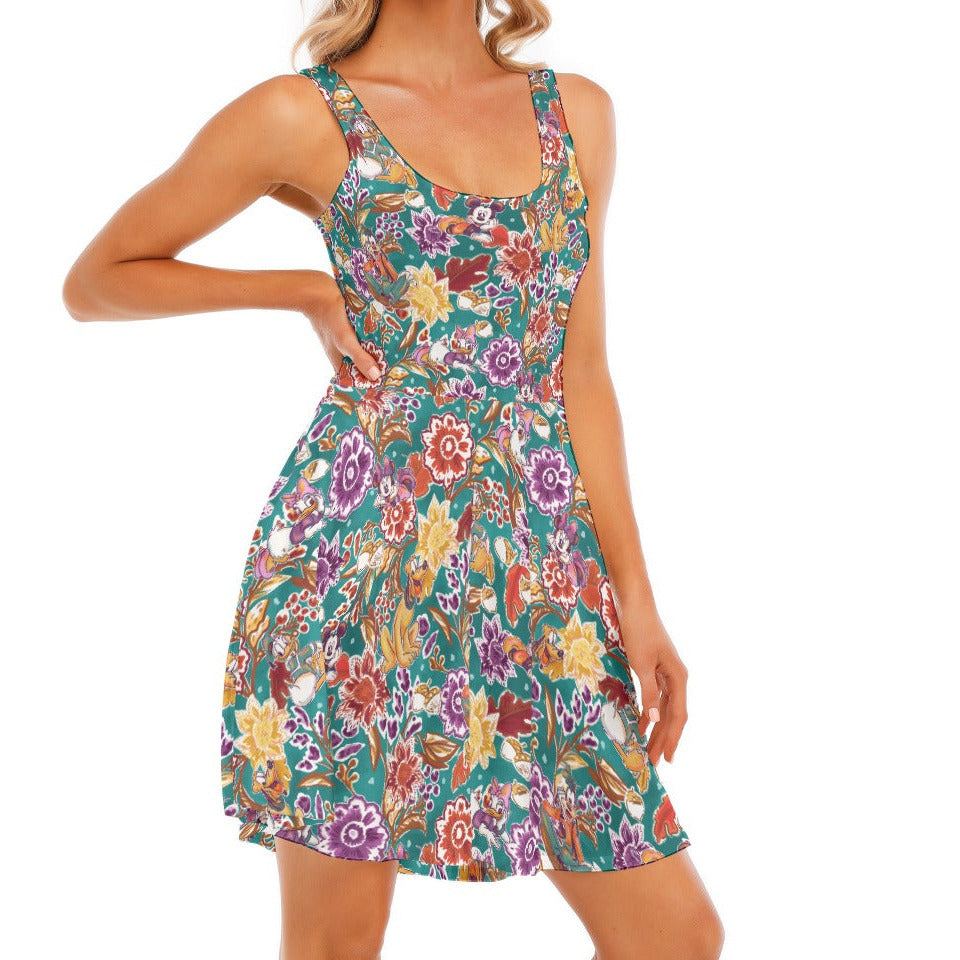 Mouse and Friends Fall Garden - Women's Sleeveless Pocket Skater Dress